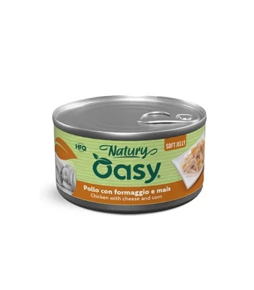Oasy Wet Dog Natury Soft Jelly POLLO CON FORMAGGIO E MAIS Lattina 150 gr