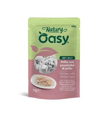 Oasy Wet Cat Natury Soft Jelly POLLO CON PROSCIUTTO DI POLLO bustina 70 gr
