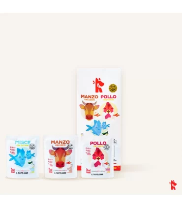 Real Bowl cane grain free MIX  5 Manzo 5 Pollo 4 Pesce bustine 150 gr