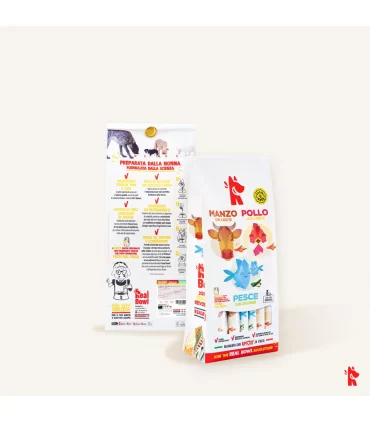 Real Bowl cane grain free MIX  5 Manzo 5 Pollo 4 Pesce bustine 150 gr