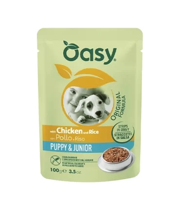 Oasy original formula puppy & junior con pollo e riso 100 gr