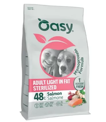 Oasy monoprotein formula cane adult light in fat sterilized salmone 10 kg