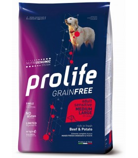 Prolife cane grainfree adult sensitive manzo & patate medium large 10 kg