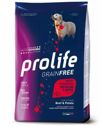 Prolife cane grainfree adult sensitive manzo & patate medium large 10 kg