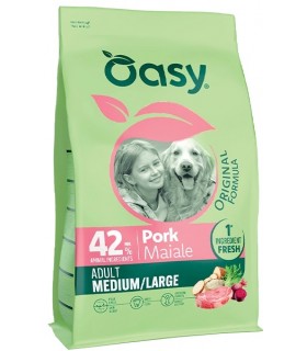 Oasy original formula cane adult medium large maiale 2 kg