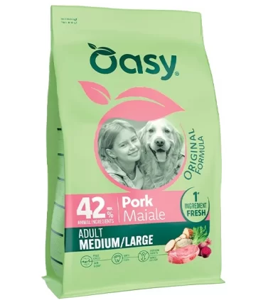 Oasy original formula cane adult medium large maiale 2 kg