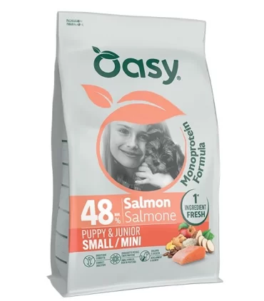 Oasy monoprotein formula cane puppy & junior small mini salmone 800 gr