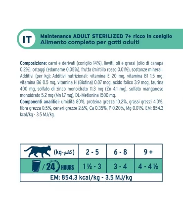 Forza 10 gatto botanicat sterilized 7+ anni coniglio bustina 80 gr