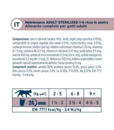Forza 10 gatto botanicat sterilized 1-6 anni anatra bustina 80 gr