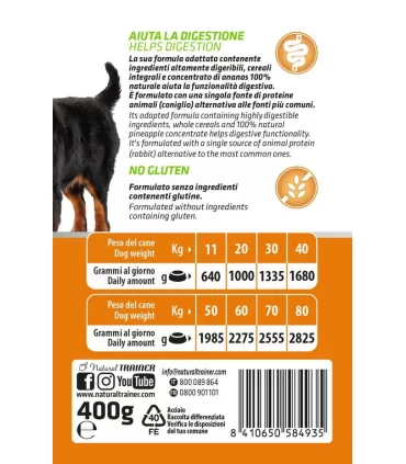 Natural trainer cane pate monoproteico con coniglio medium & maxi 400 gr