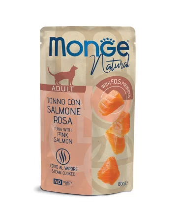 Monge natural gatto adult tonno con salmone rosa bustina 80 gr