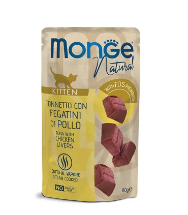 Monge natural kitten tonnetto con fegatini di pollo bustina 80 gr