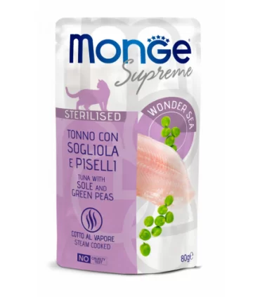 Monge supreme gatto sterilised tonno con sogliola e piselli bustina 80 gr