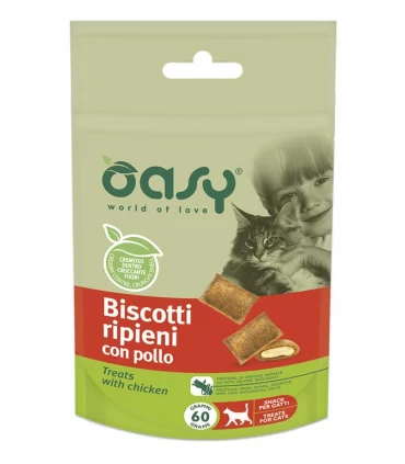 Oasy snack gatto biscotti ripieni con pollo 60 gr