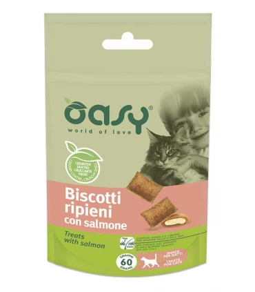 Oasy snack gatto biscotti ripieni con salmone 60 gr