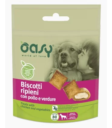 Oasy snack cane biscotti ripieni con pollo e verdure 80 gr