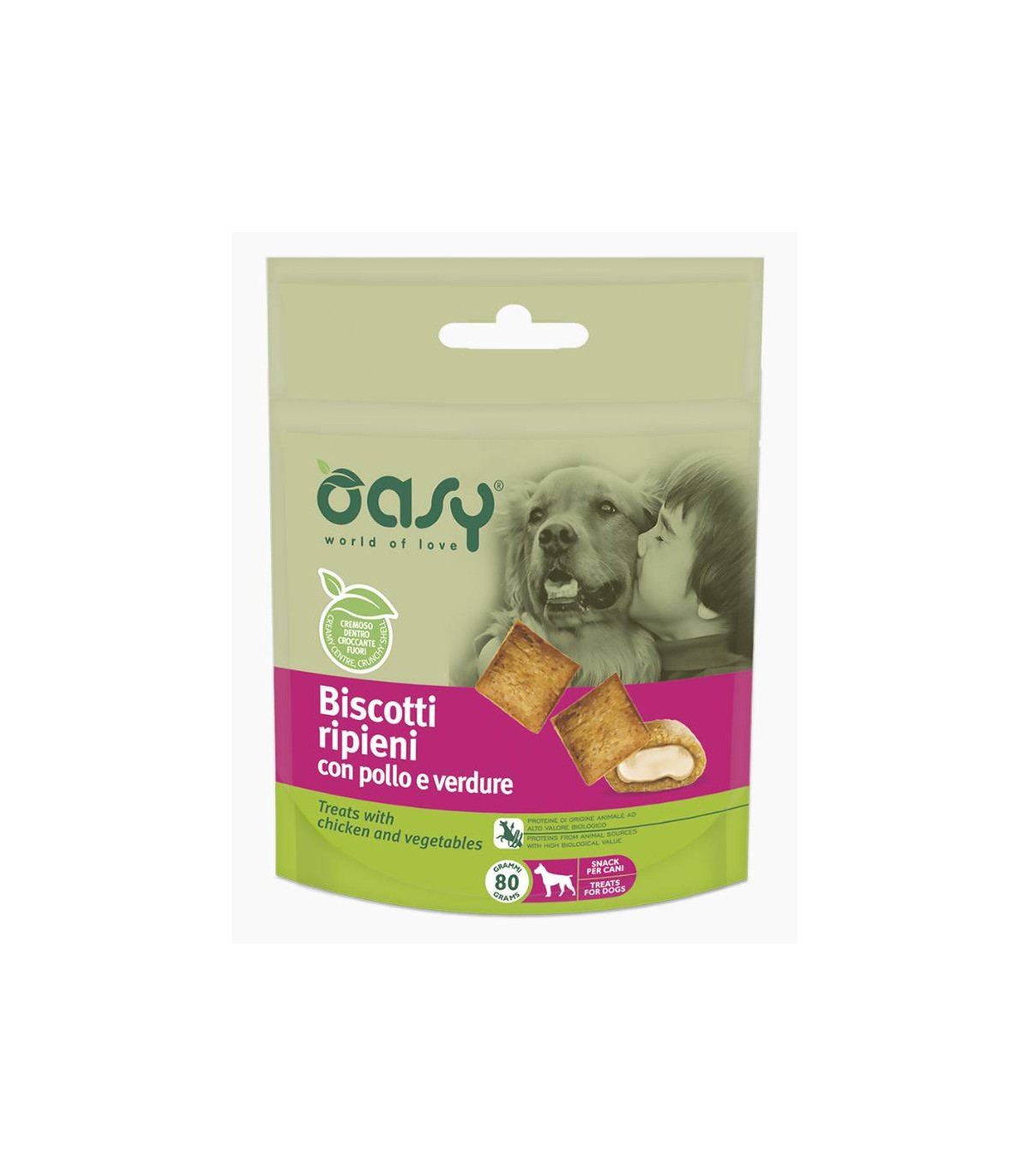 Oasy snack cane biscotti ripieni con pollo e verdure 80 gr